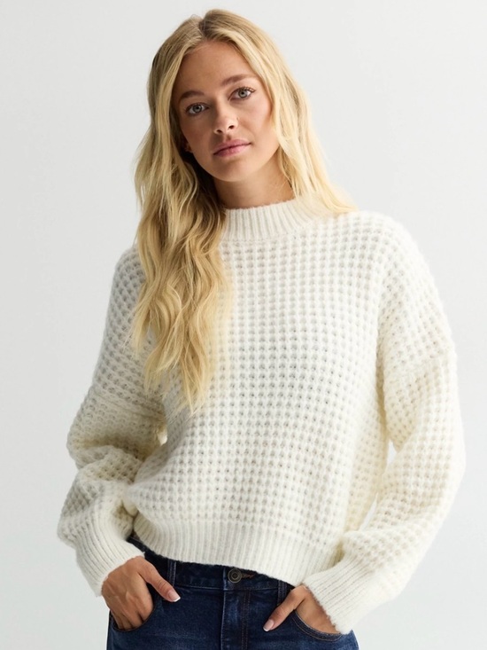 Sonoma Sweaters - NWOT Sonoma Ivory Waffle-Knit Crewneck Sweater